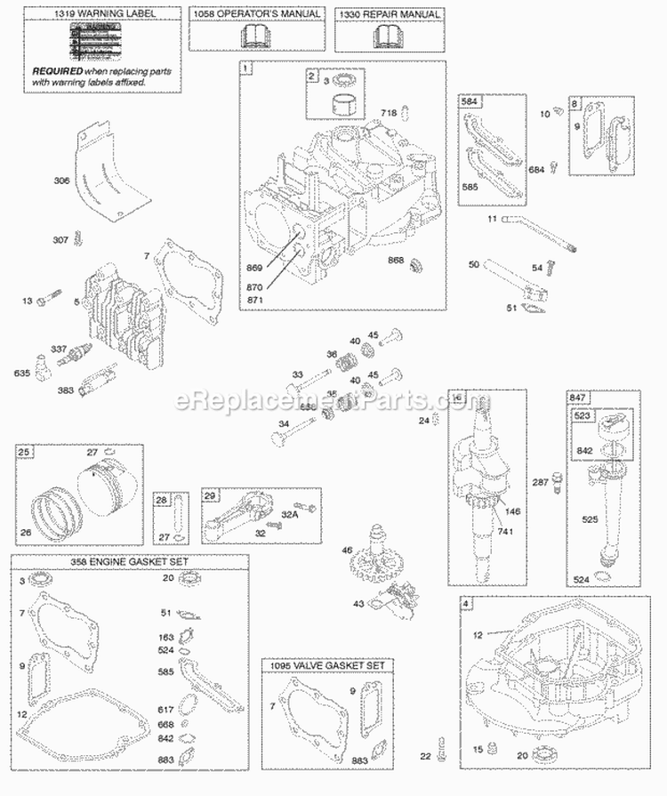 Camshaft Crankshaft Cylinder Engine Sump Lubrication Piston Group Valves Diagram and Parts List for 122L02-0120-F1  Briggs and Stratton Engine